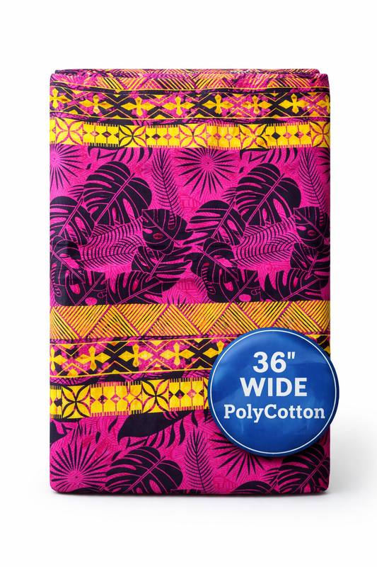 Monstera Leaves with Traditional Pasifika Border – 36” Polycotton Fakawela Pack (10m)