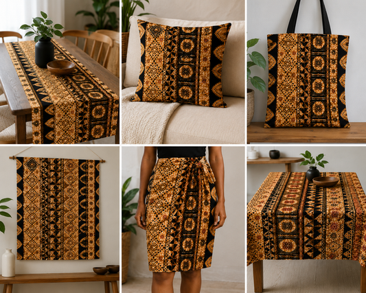 Fiji Masi Print - Black and Tan 36” Wide Polycotton Fabric | 10 yards