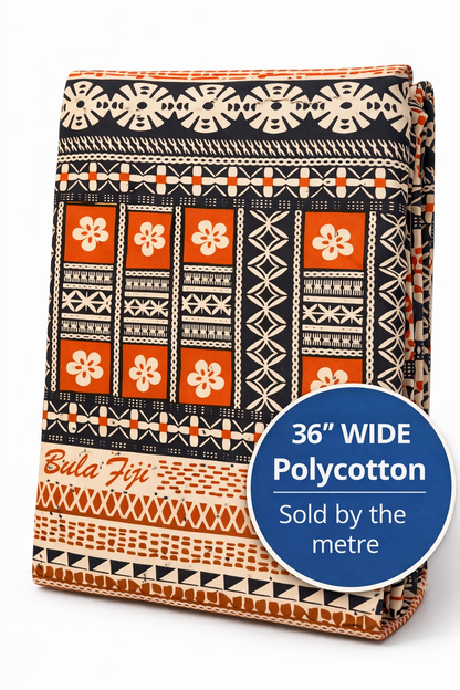 Bula Fiji Polycotton Masi Print Fabric – 36” Wide | Sold by the Metre