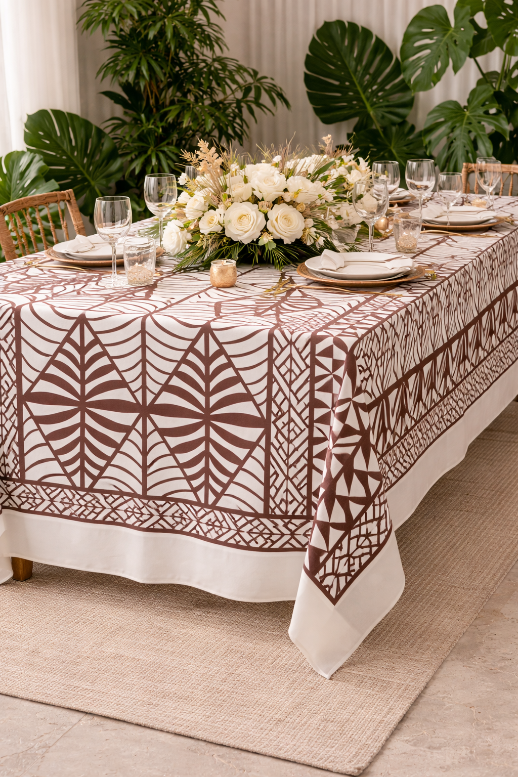 Brown & White Polynesian Backdrop Fabric – 60” Wide Polyester
