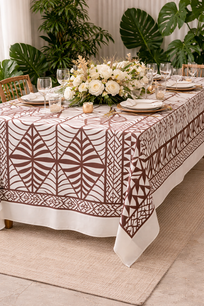 Brown & White Polynesian Backdrop Fabric – 60” Wide Polyester