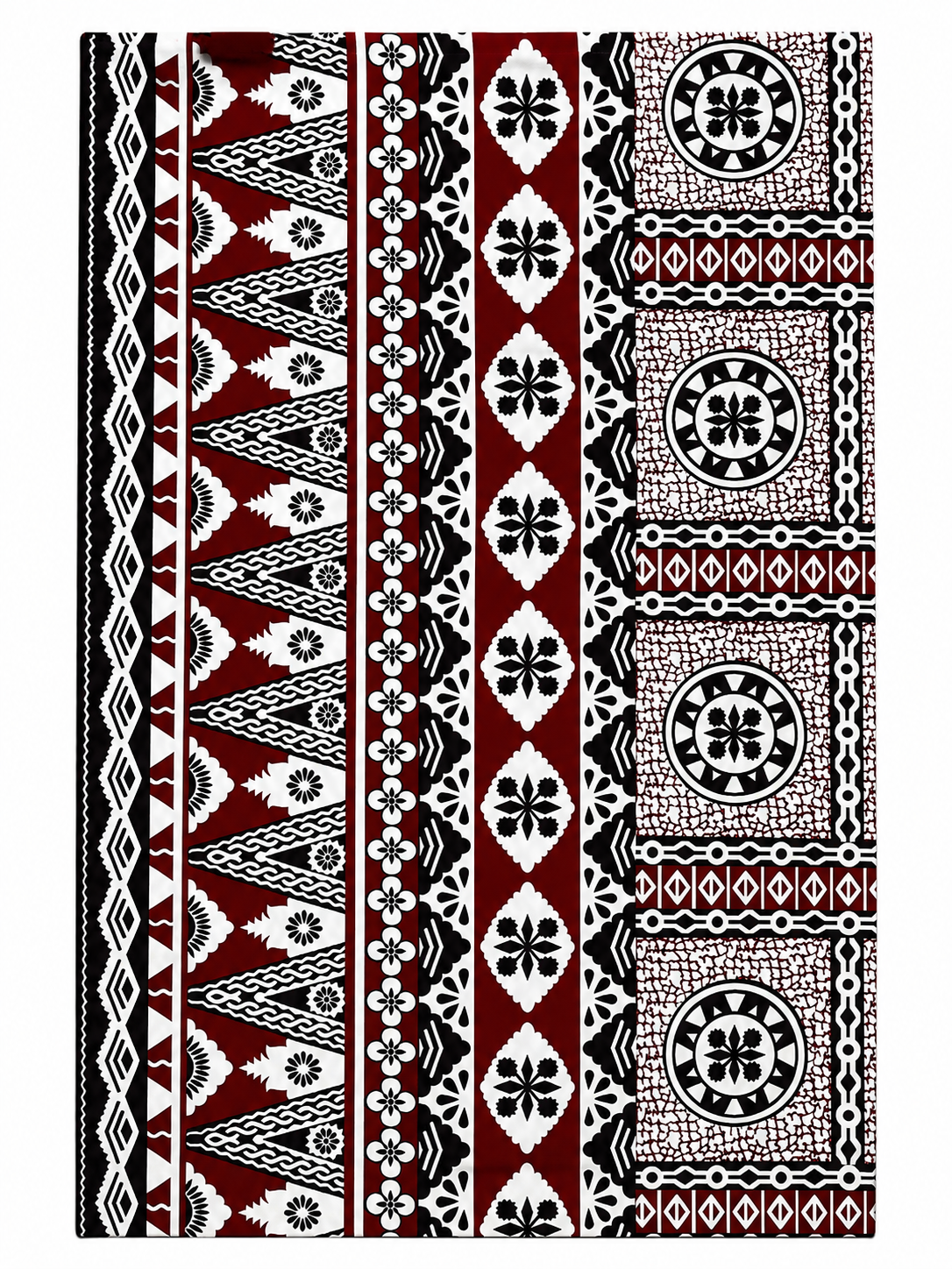 Viti Rouge – Red, Black & White Masi Print Polycotton Fabric | 36 Inches Wide × 10 Yards