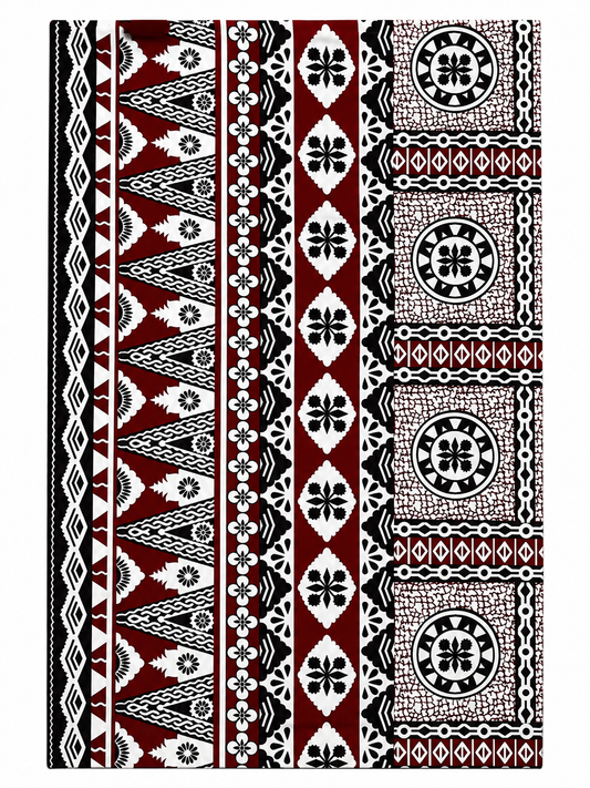 Viti Rouge – Red, Black & White Masi Print Polycotton Fabric | 36 Inches Wide × 10 Yards