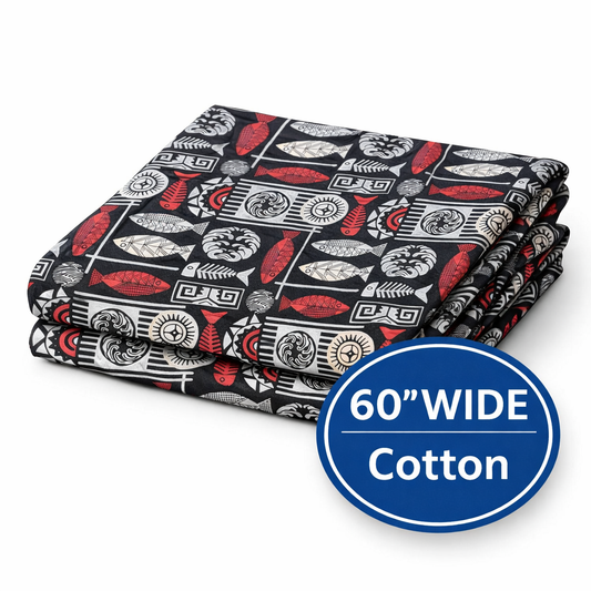 Pasifika Ocean Fish Print – 60” Wide Cotton Fabric | Sold by the metre