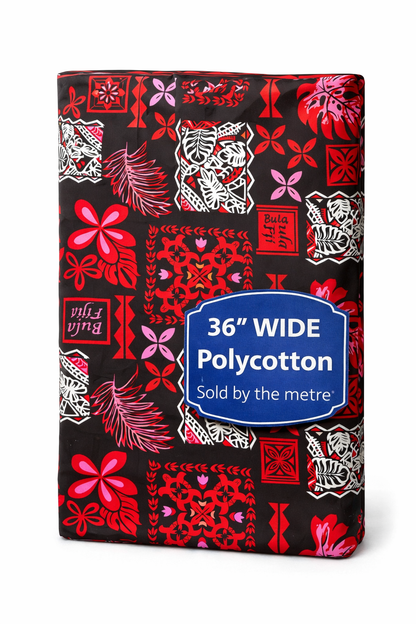 Bula Fiji Polynesian Print Fabric – 36” Wide Polycotton | Sold by the Metre