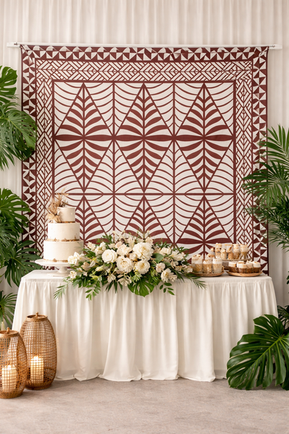 Brown & White Polynesian Backdrop Fabric – 60” Wide Polyester