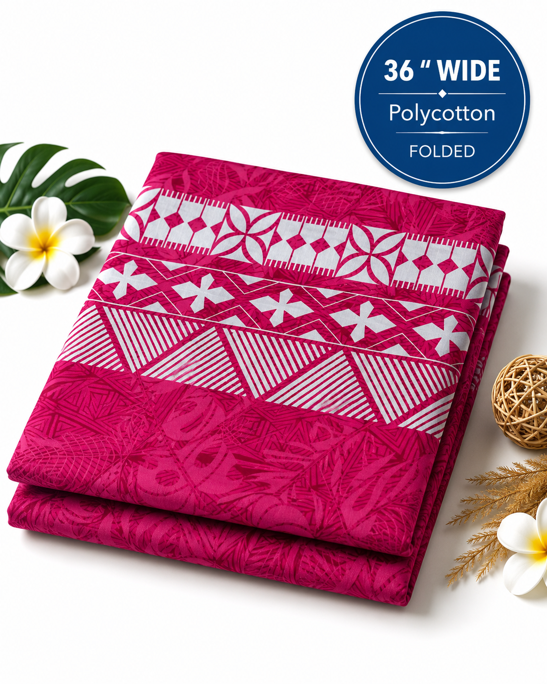 Monstera Leaves with Traditional Pasifika Border – 36” Polycotton Fakawela Pack (10m)