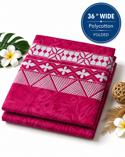 Monstera Leaves with Traditional Pasifika Border – 36” Polycotton Fakawela Pack (10m)