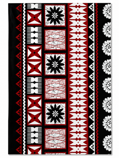 Fijian Masi Print Fabric – Red, Black & White | 10 Yard Pack – 36” Wide