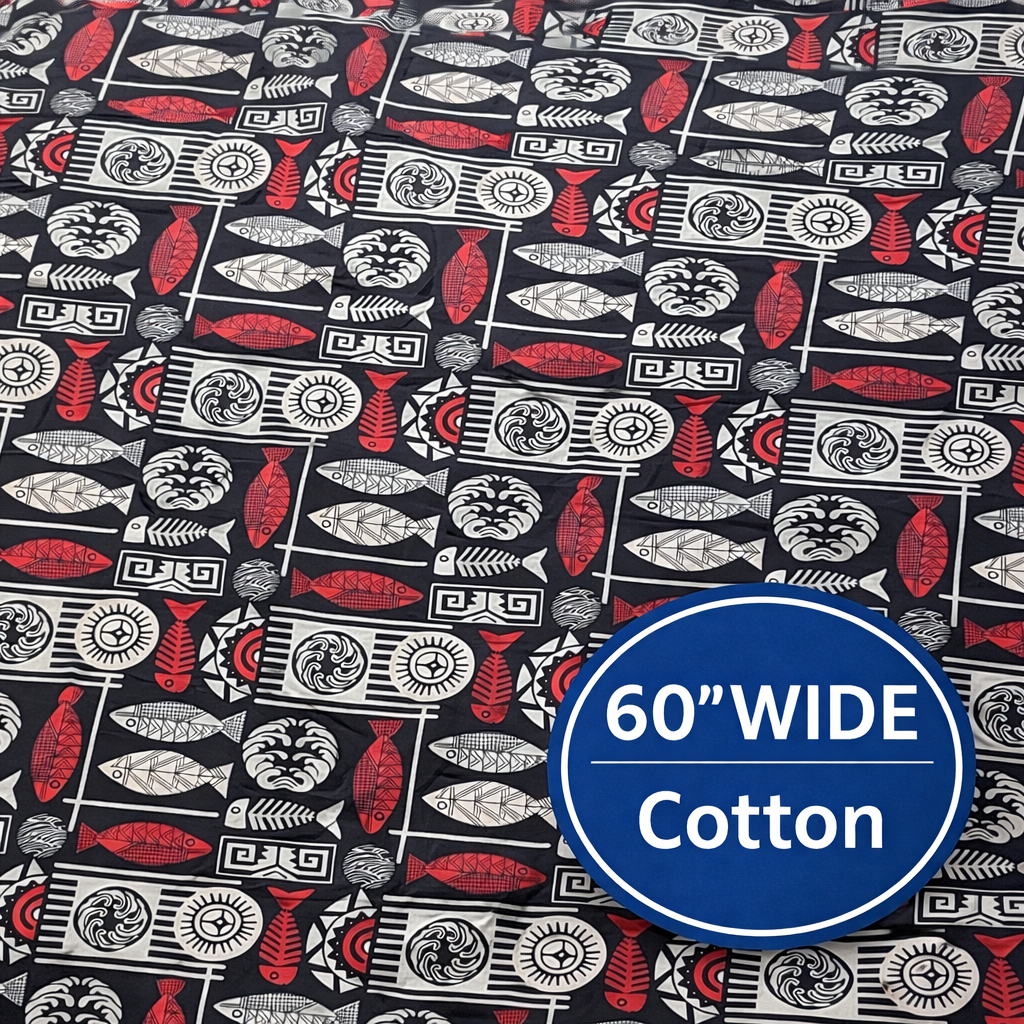 Pasifika Ocean Fish Print – 60” Wide Cotton Fabric | Sold by the metre