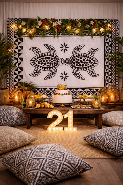 Pasifika Turtle Fabric – Black & White