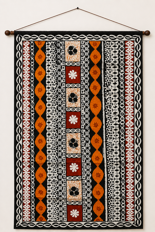 Handmade Fijian Masi Tapa Cloth – 70” x 50” | Traditional Vatulele Island Piece
