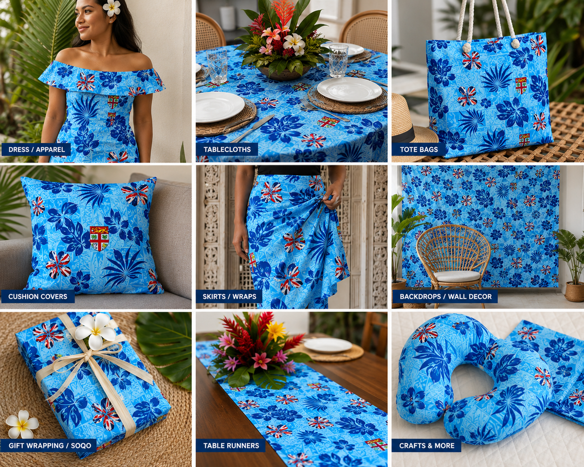 Fiji Flag Tropical Print– Sky Blue | 10 Yard Pack | 36 inches | Poly-cotton