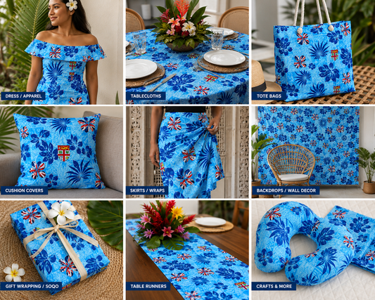 Fiji Flag Tropical Print– Sky Blue | 10 Yard Pack | 36 inches | Poly-cotton