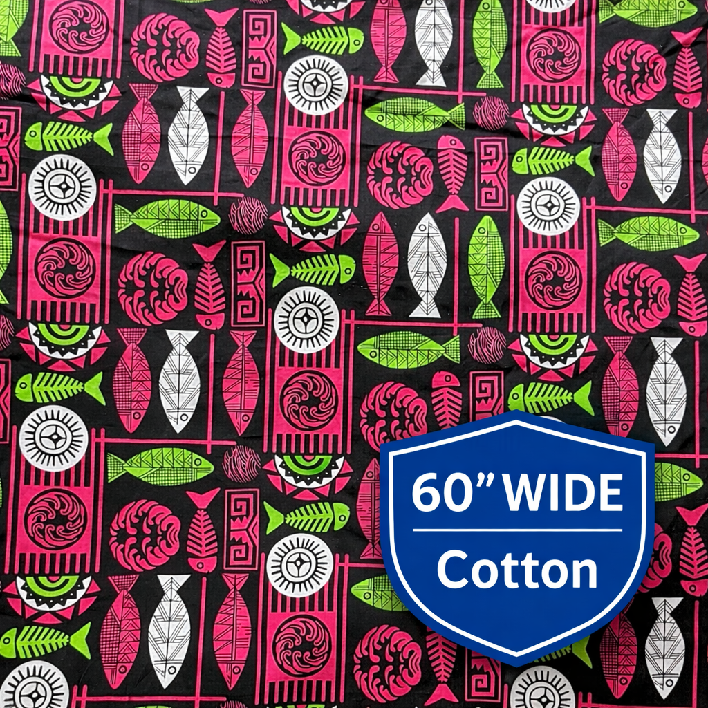 Pasifika Ocean Fish Print – 60” Wide Cotton Fabric | Sold by the metre