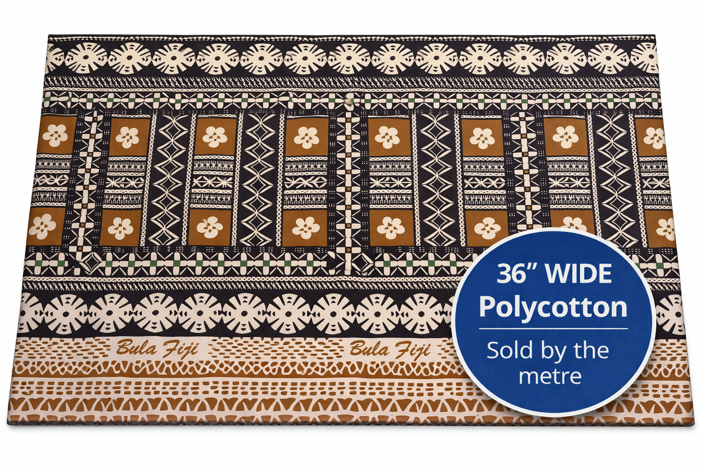 Bula Fiji Polycotton Masi Print Fabric – 36” Wide | Sold by the Metre