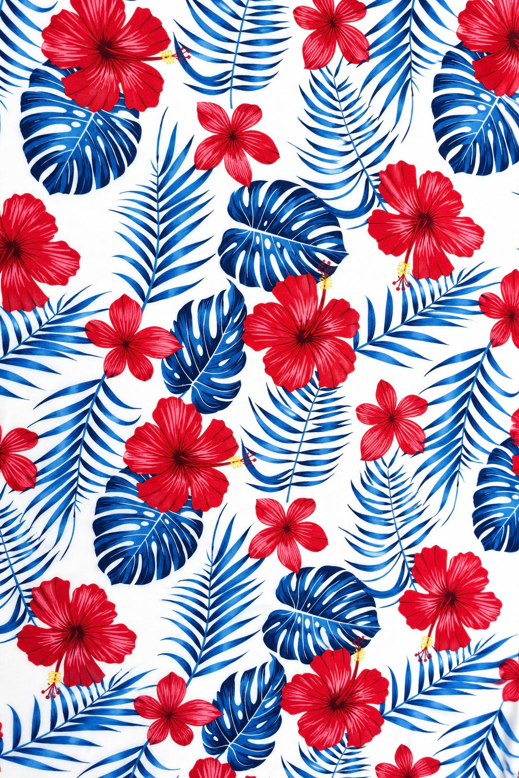 Tropical Hibiscus Polycotton Fabric – 10 Yards | 36 Inches Wide | Red, White & Blue