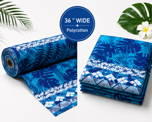Monstera Leaves with Traditional Pasifika Border – 36” Polycotton Fakawela Pack (10m)