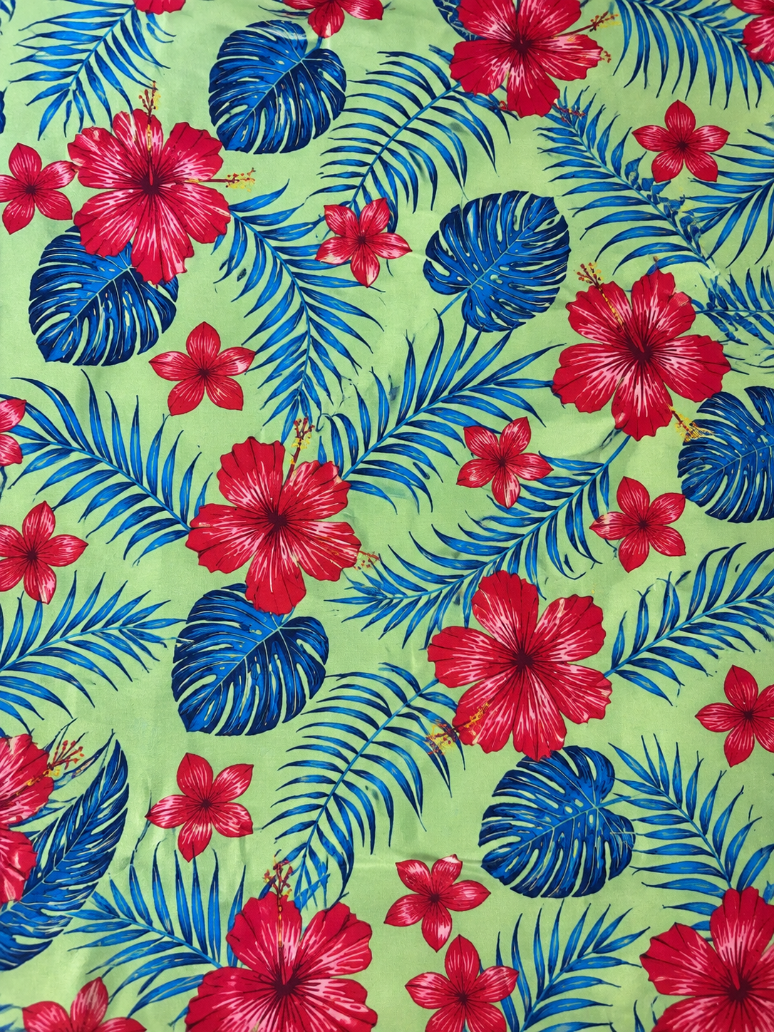 Tropical Hibiscus Polycotton Fabric – 10 Yards | 36 Inches Wide | Red, White & Blue