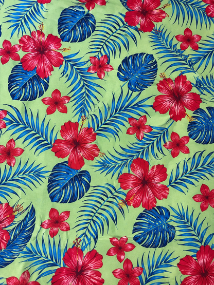 Tropical Hibiscus Polycotton Fabric – 10 Yards | 36 Inches Wide | Red, White & Blue