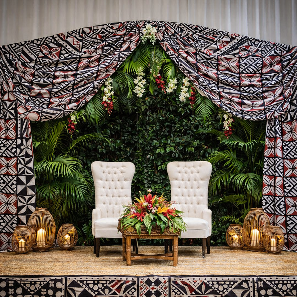 Moana Geometric Fabric – Black, White & Brown