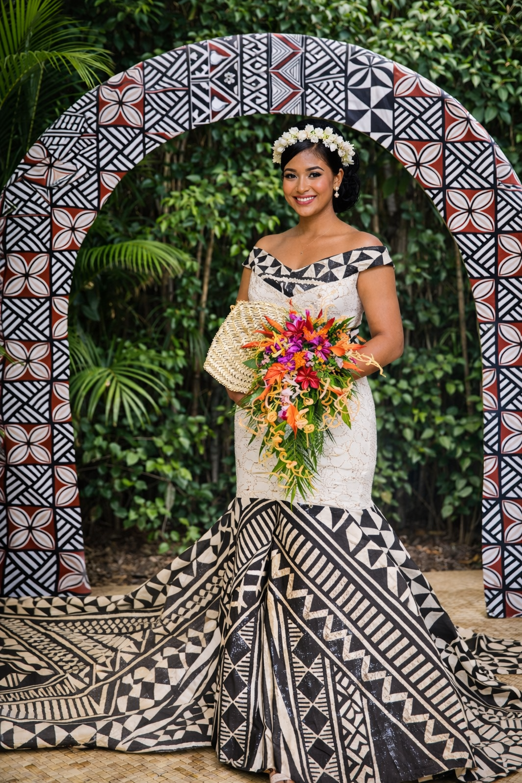 Moana Geometric Fabric – Black, White & Brown