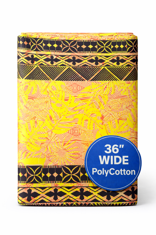 Monstera Leaves with Traditional Pasifika Border – 36” Polycotton Fakawela Pack (10m)