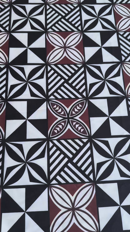 Moana Geometric Fabric – Black, White & Brown
