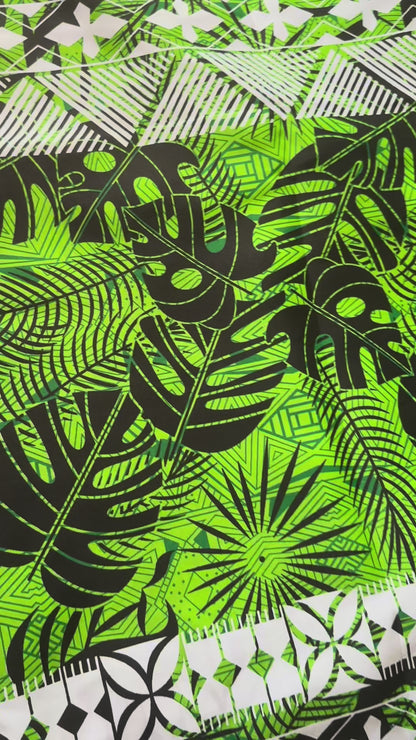 Monstera Leaves with Traditional Pasifika Border – 36” Polycotton Fakawela Pack (10m)